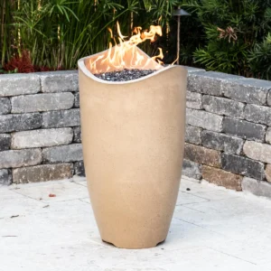 Wave 20 Inch Round GFRC Propane Fire Urn in Cafe Blanco by American Fyre Designs